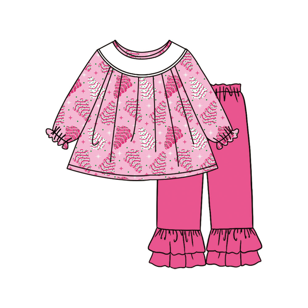 Pink Christmas tree cake tunic ruffle pants girls clothing