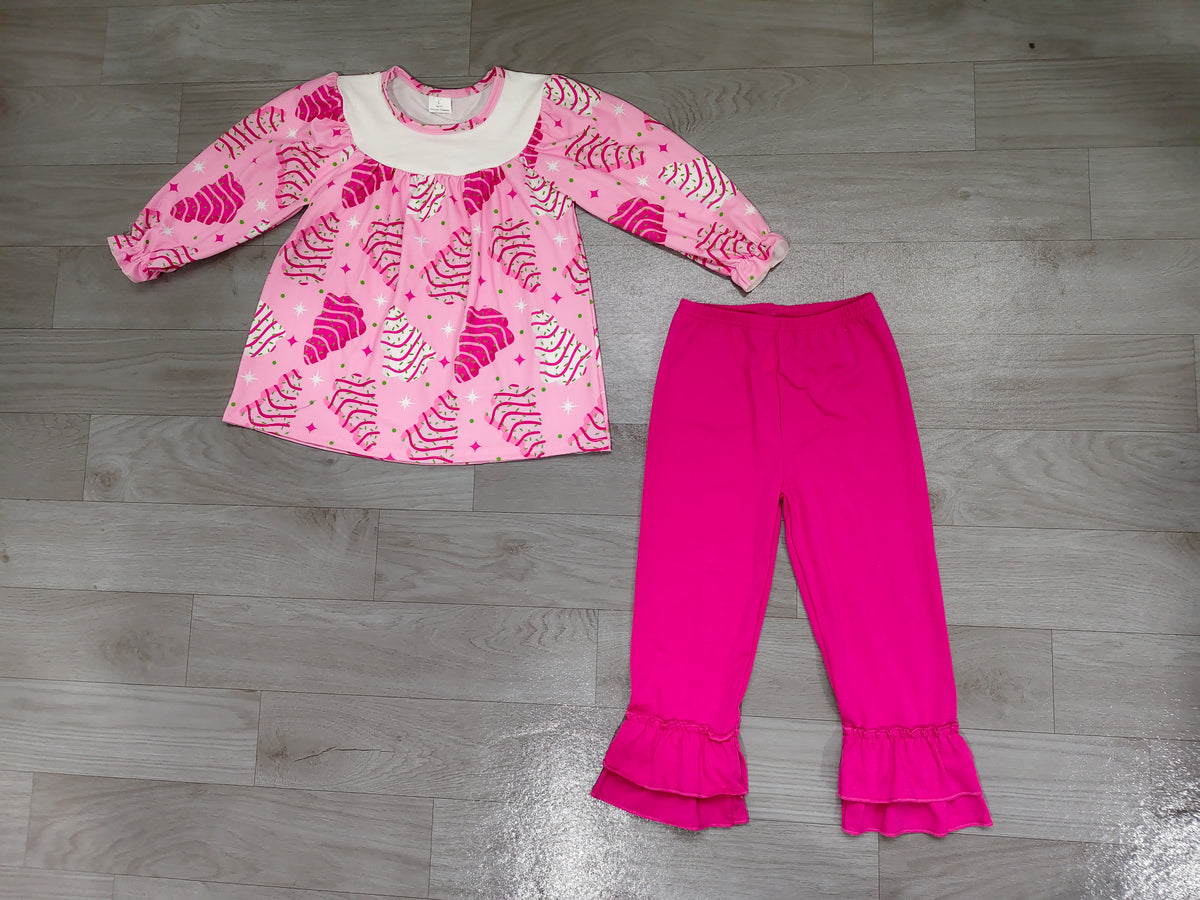 Pink Christmas tree cake tunic ruffle pants girls clothing
