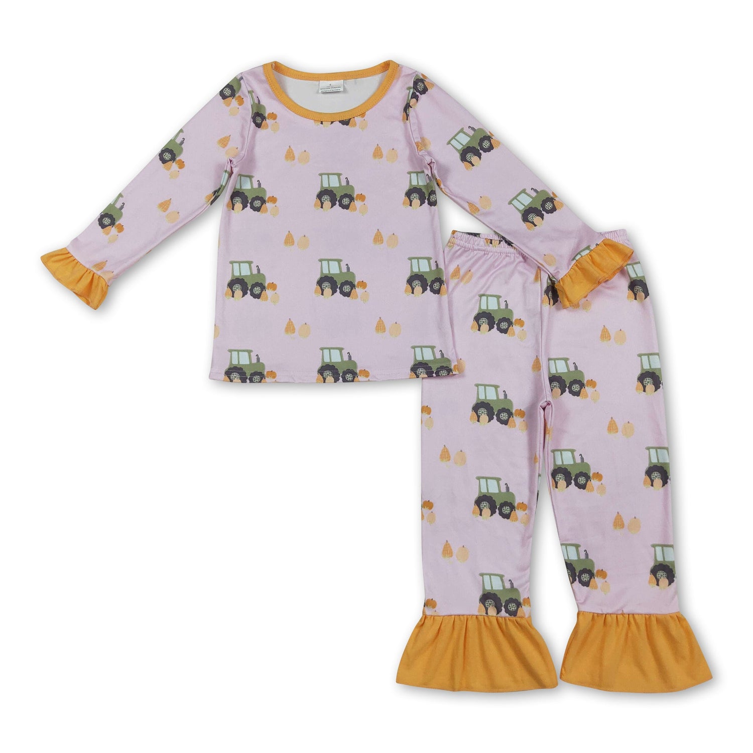 Ruffle long sleeves pumpkin tractor girls fall pajamas
