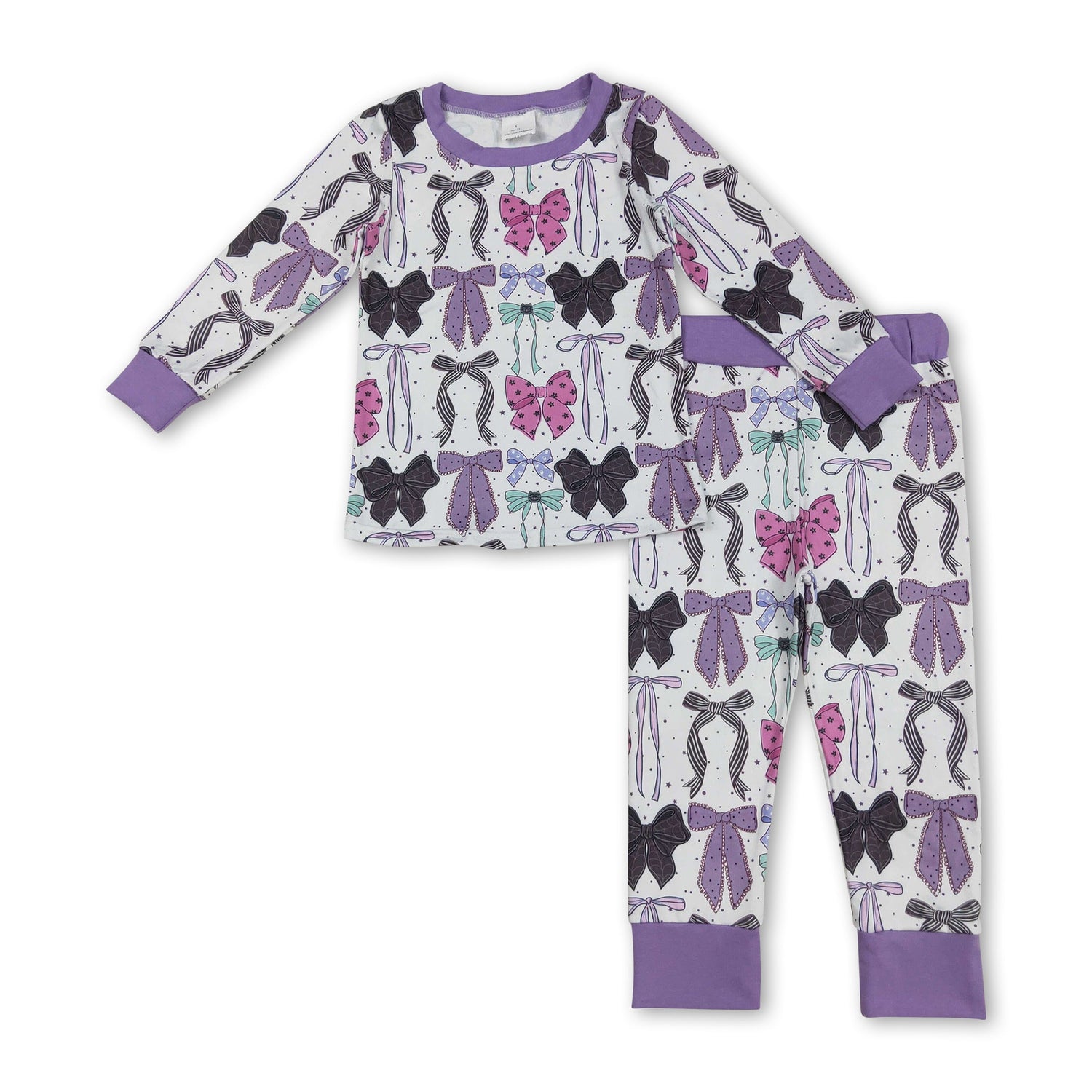 Purple long sleeves colorful bow kids girls Halloween pajamas