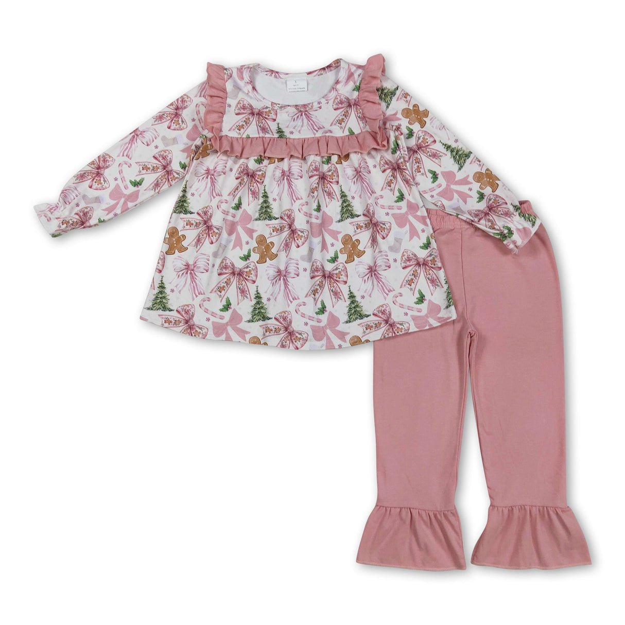 Pink bow gingerbread tunic pants girls Christmas clothes