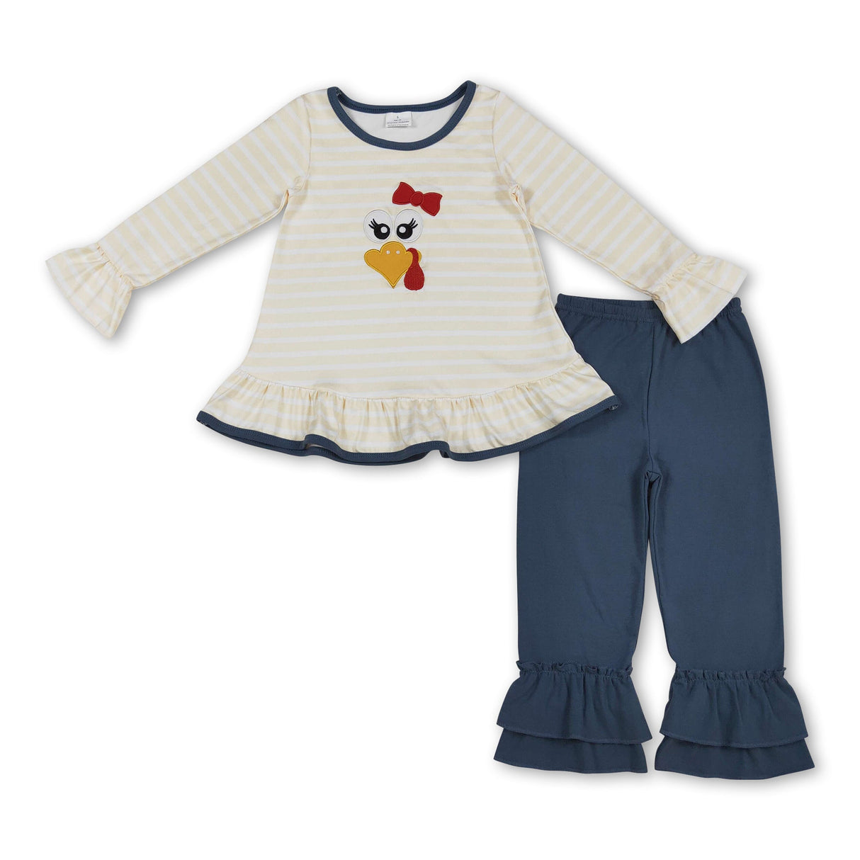 Long sleeves turkey stripe top ruffle pants girls Thanksgiving clothes