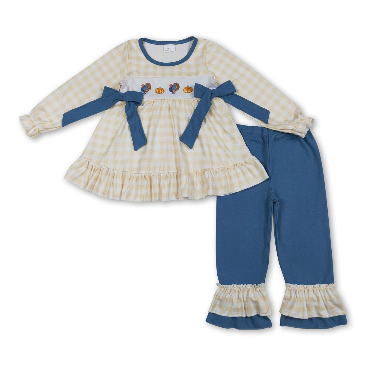 Plaid turkey pumpkin tunic pants girls Thanksgiving clothes