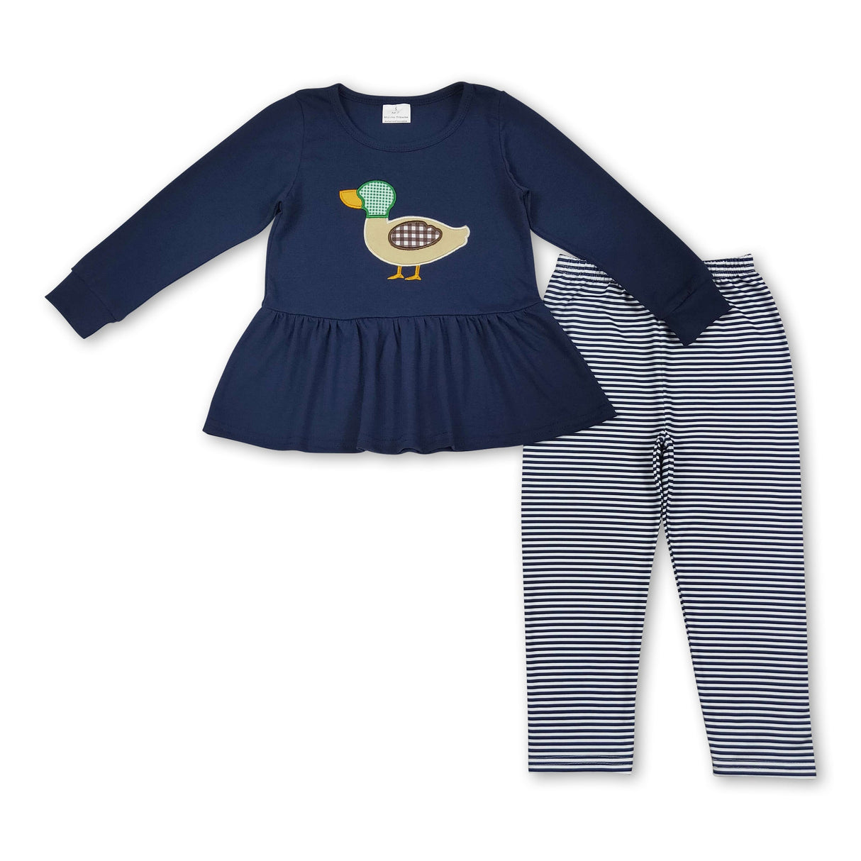 Navy duck long sleeves top stripe leggings girls clothes