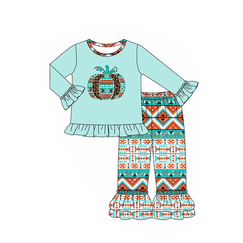 Long sleeves aztec leopard pumpkin girls fall clothing