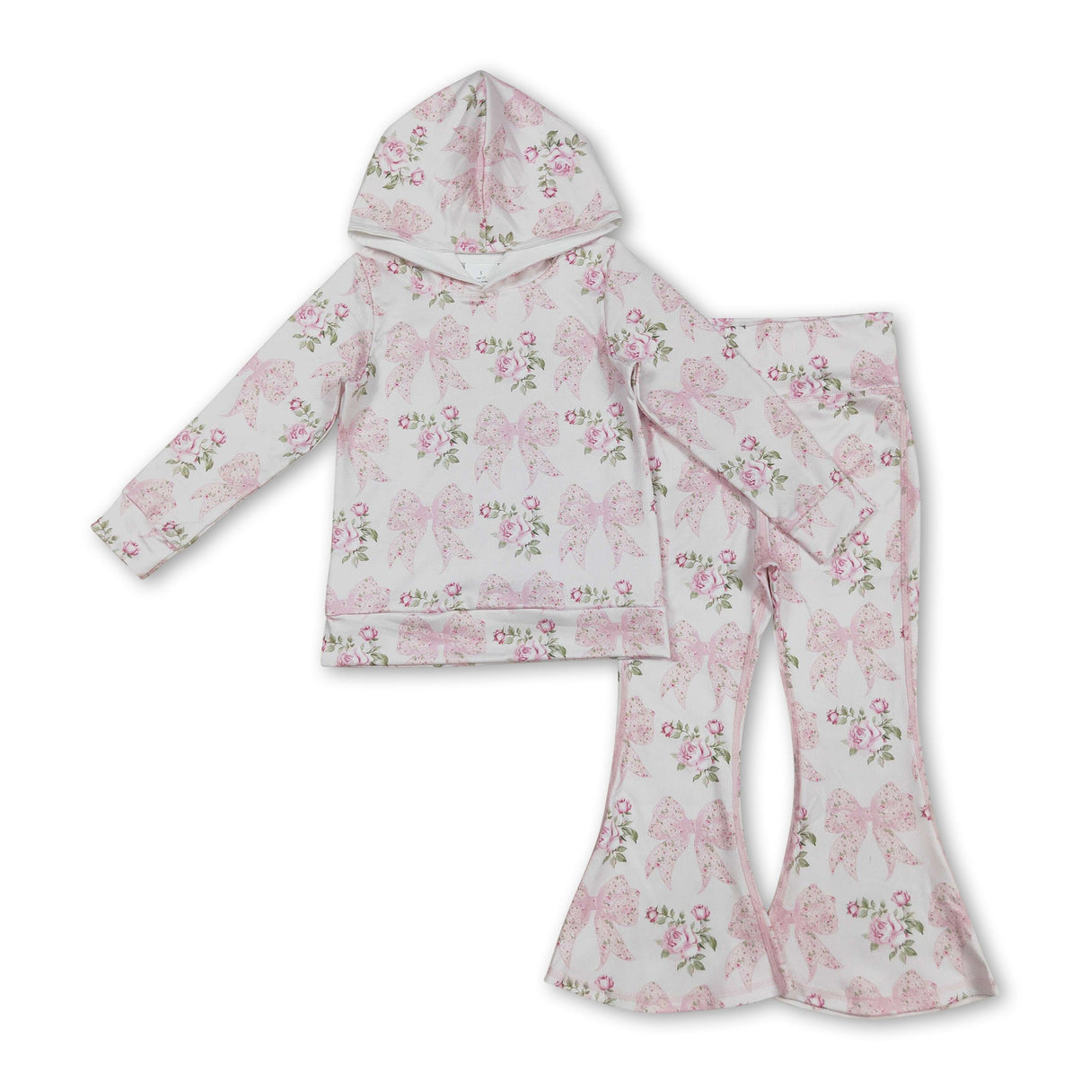 Long sleeves floral bow hoodie yoga pants girls clothing set