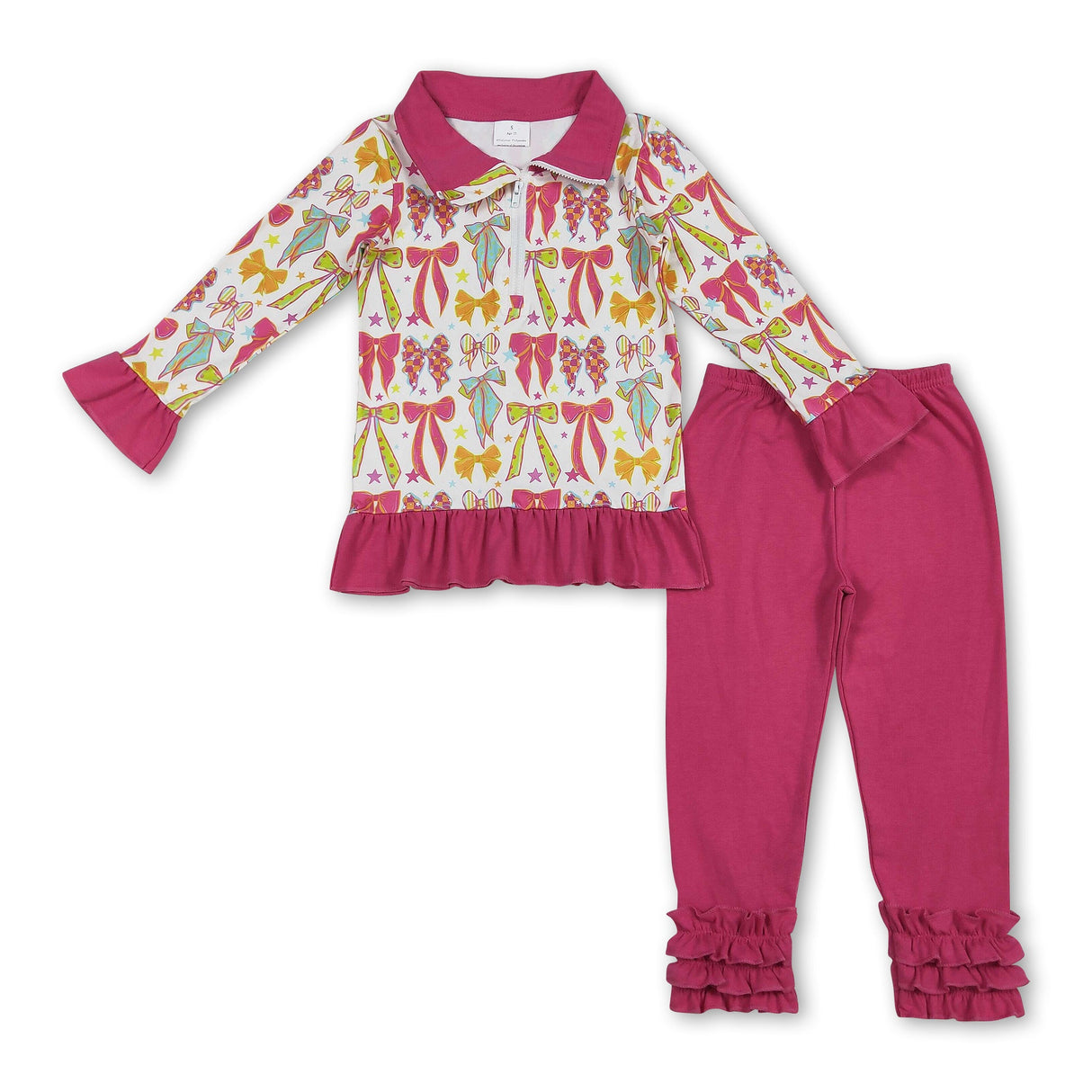 Colorful bow zip pullover hot pink leggings girls clothing