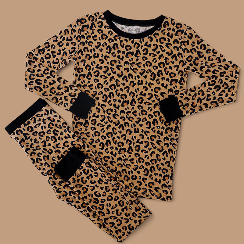 Long sleeves leopard baby kids pajamas