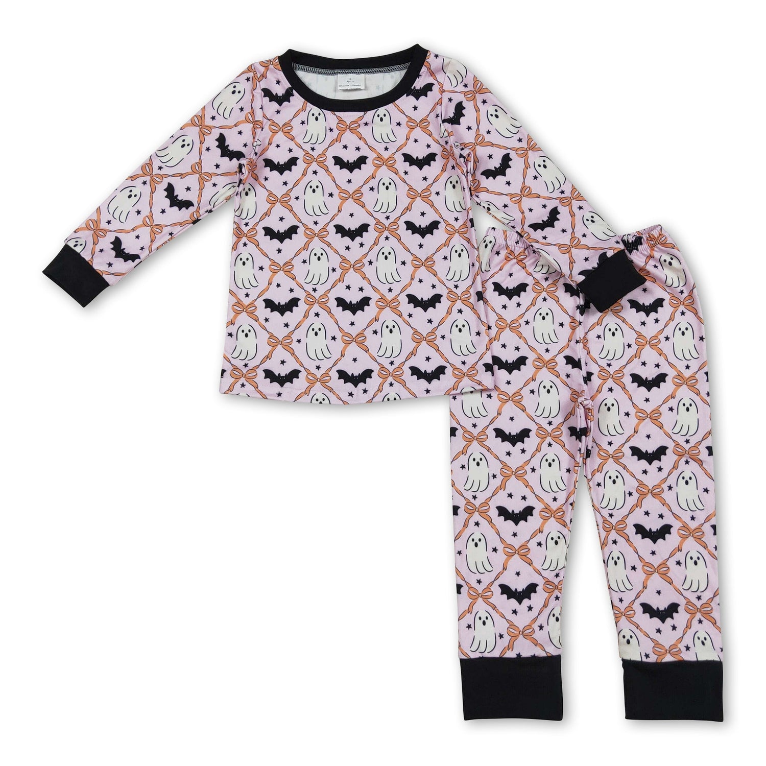 Long sleeves ghost bat bow baby girls Halloween pajamas
