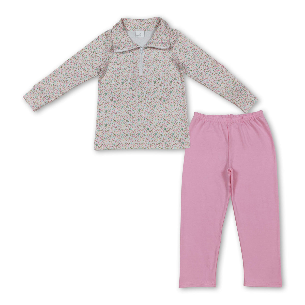 Floral long sleeves pullover pink leggings girls clothes
