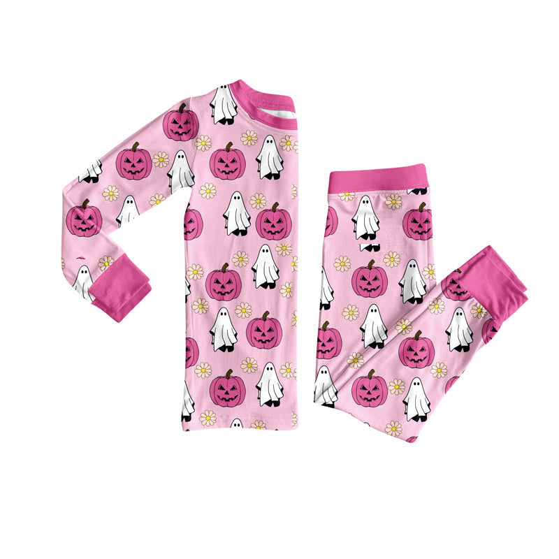 Long sleeves pink pumpkin ghost baby girls Halloween pajamas