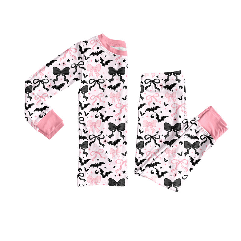 Black pink bow bat kids girls Halloween pajamas