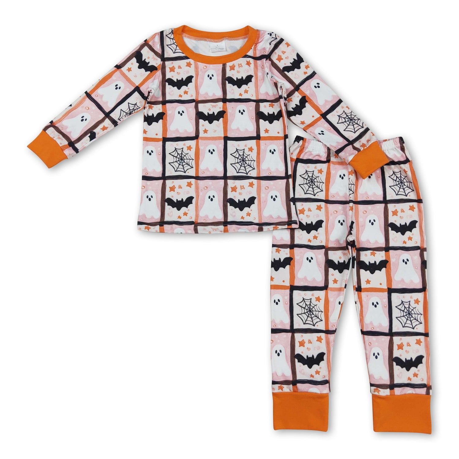 Pink plaid ghost bat kids girls Halloween pajamas