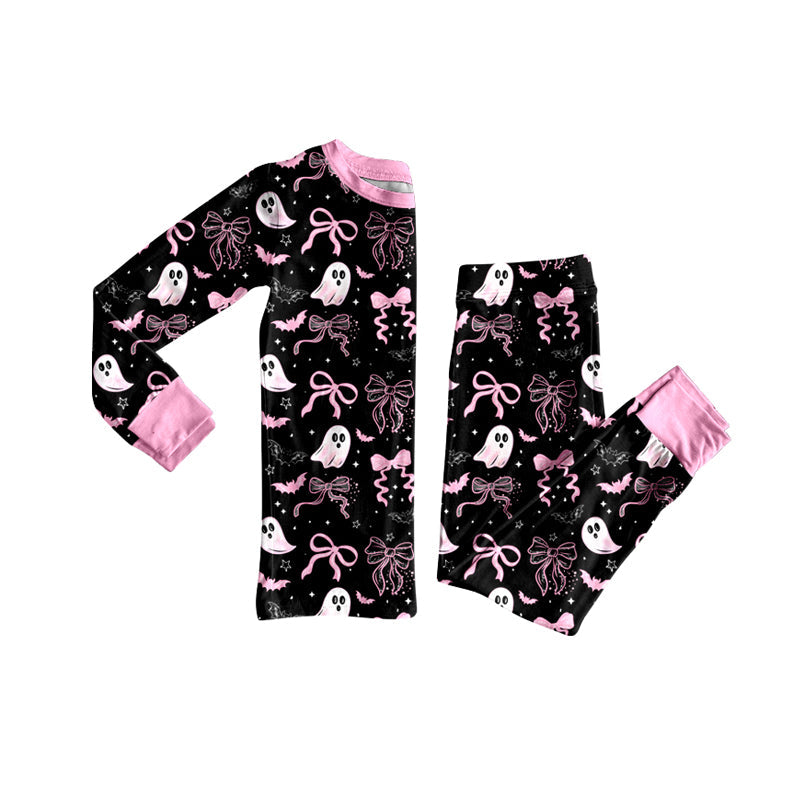 Pink bow ghost long sleeves kids girls Halloween pajamas