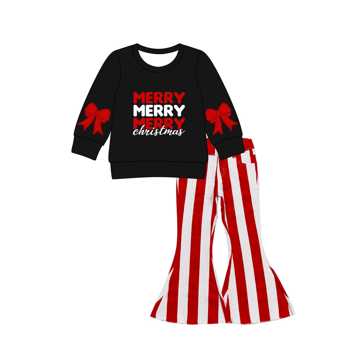 Merry Christmas bow top red stripe jeans girls clothing