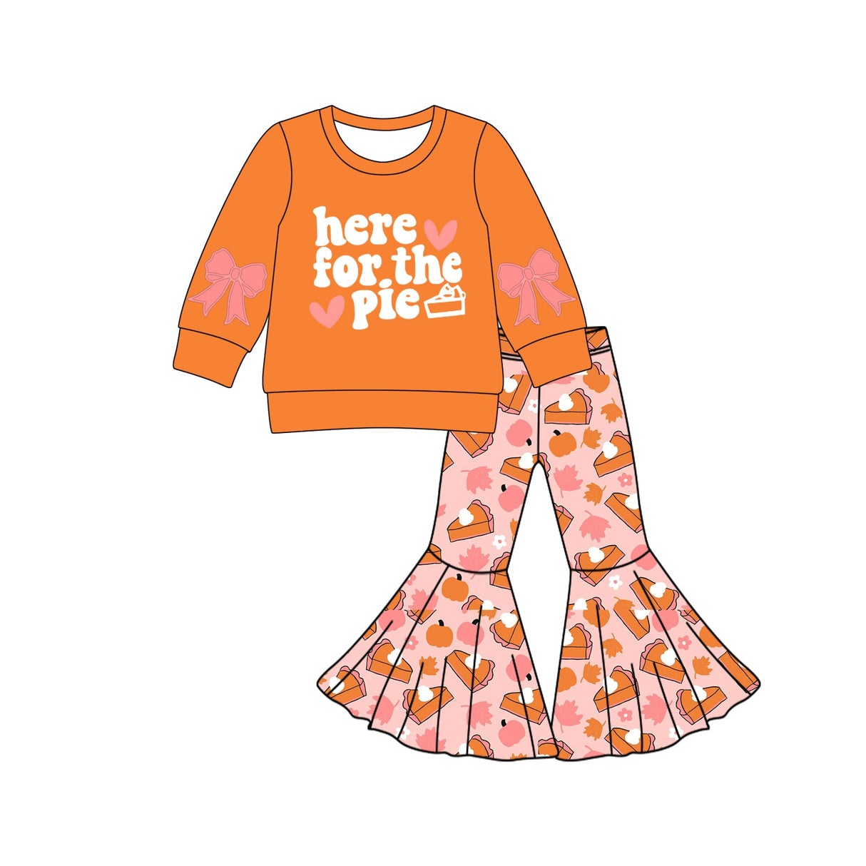 Here for the pie bow top pants girls Thanksgiving set