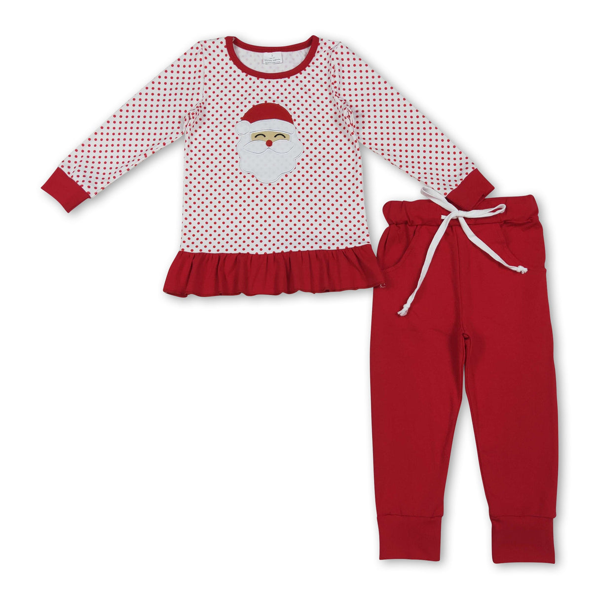Polka dots santa red pants kids girls Christmas outfits