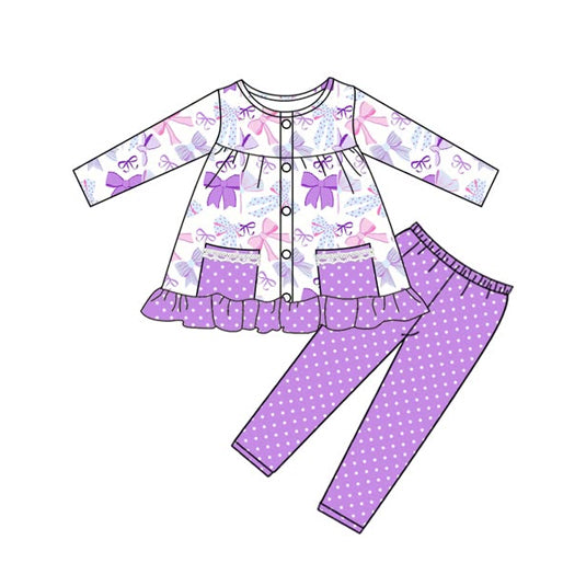 Bows tunic lavender polka dots leggings girls clothes