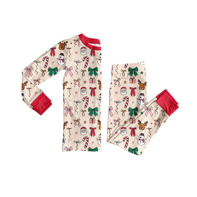 Santa snowman deer bow kids girls Christmas pajamas