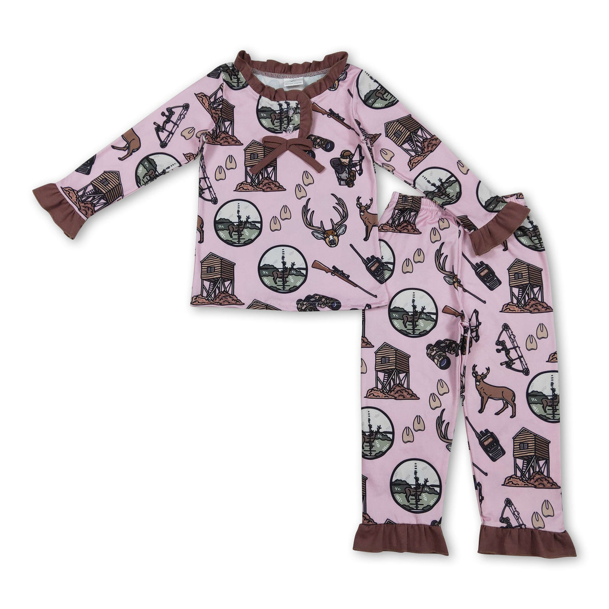 Pink long sleeves hunting deer kids girls pajamas