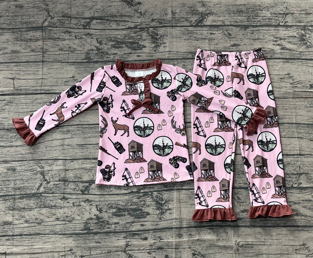 Pink long sleeves hunting deer kids girls pajamas
