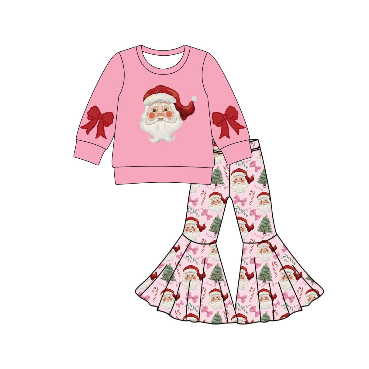 Bow santa top bell bottom pants girls Christmas outfits