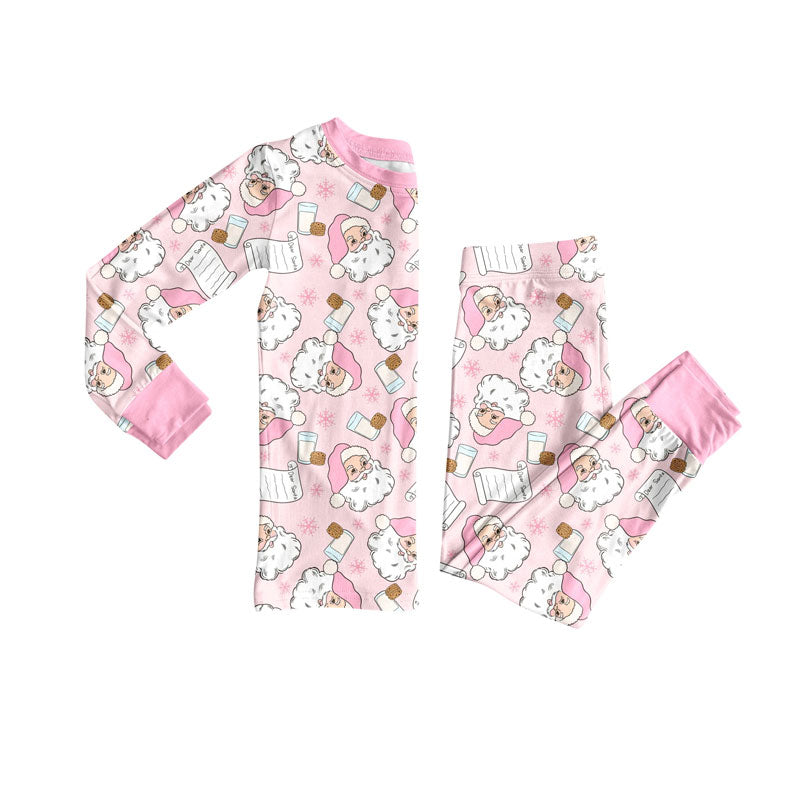 Pink santa milk cookie top pants girls Christmas pajamas