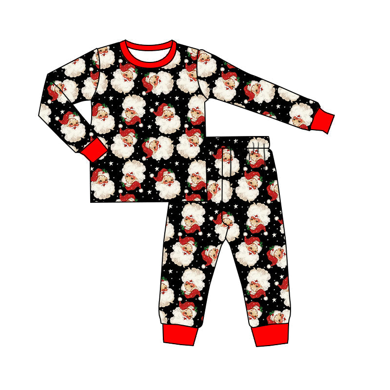 Black long sleeves santa top pants kids Chrstmas pajamas