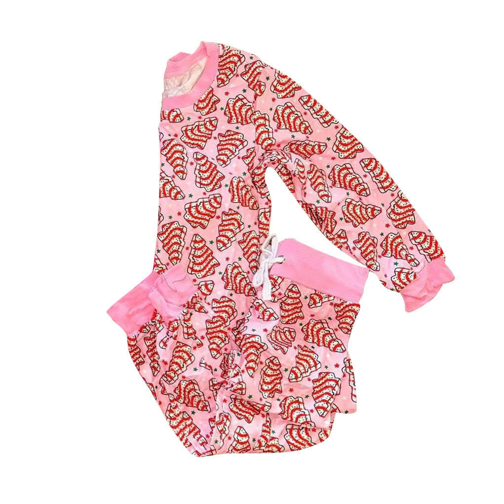 Pink long sleeves Christmas tree cake girls pajamas
