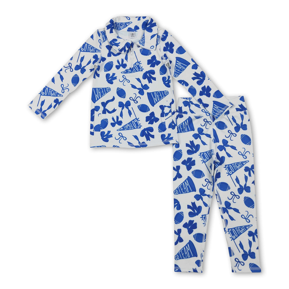 Blue bow football zipper jacket leggings girls team yoga set