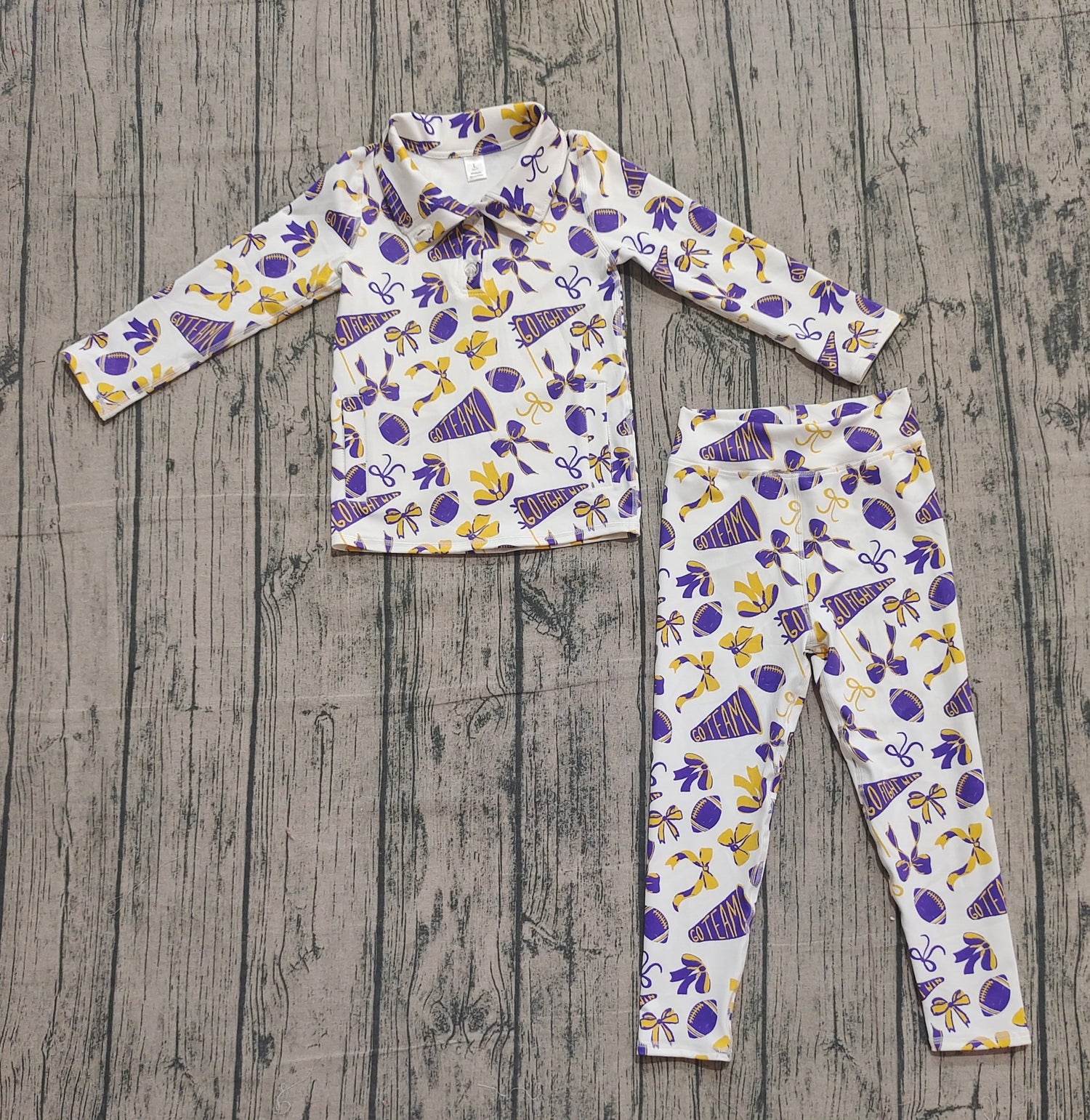 Purple bow football zipper jacket leggings girls team yoga set