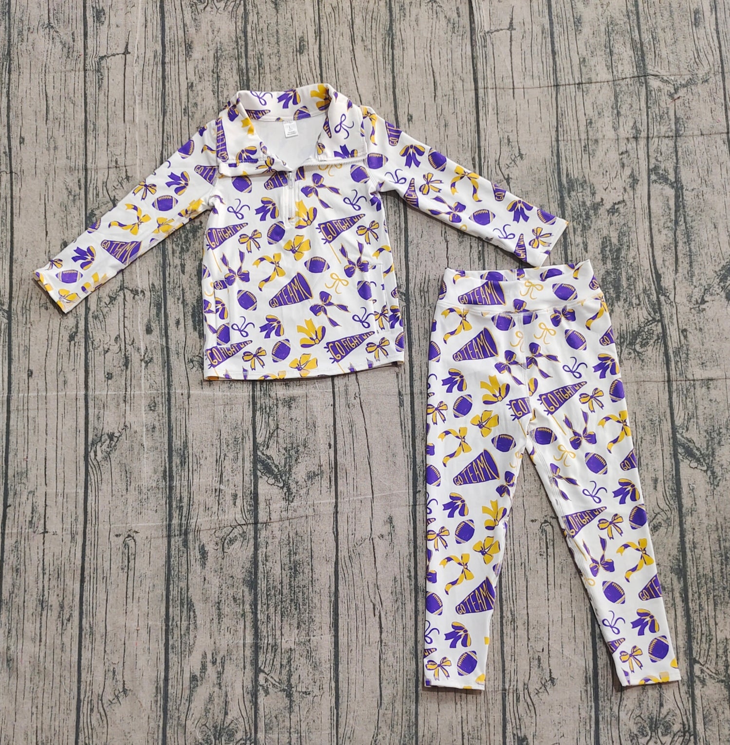 Purple bow football zipper jacket leggings girls team yoga set