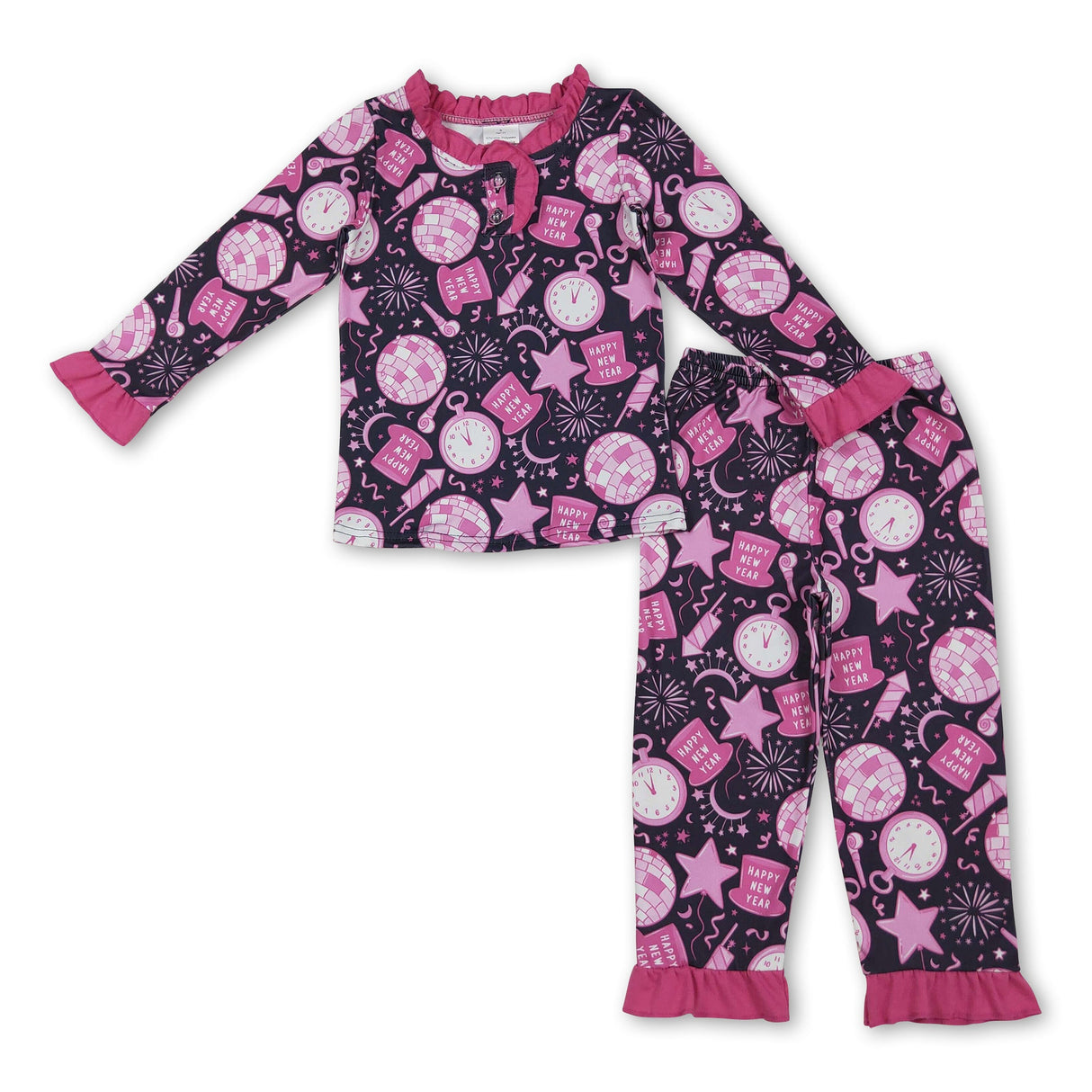 Pink stars clock Happy New Year baby girls pajamas