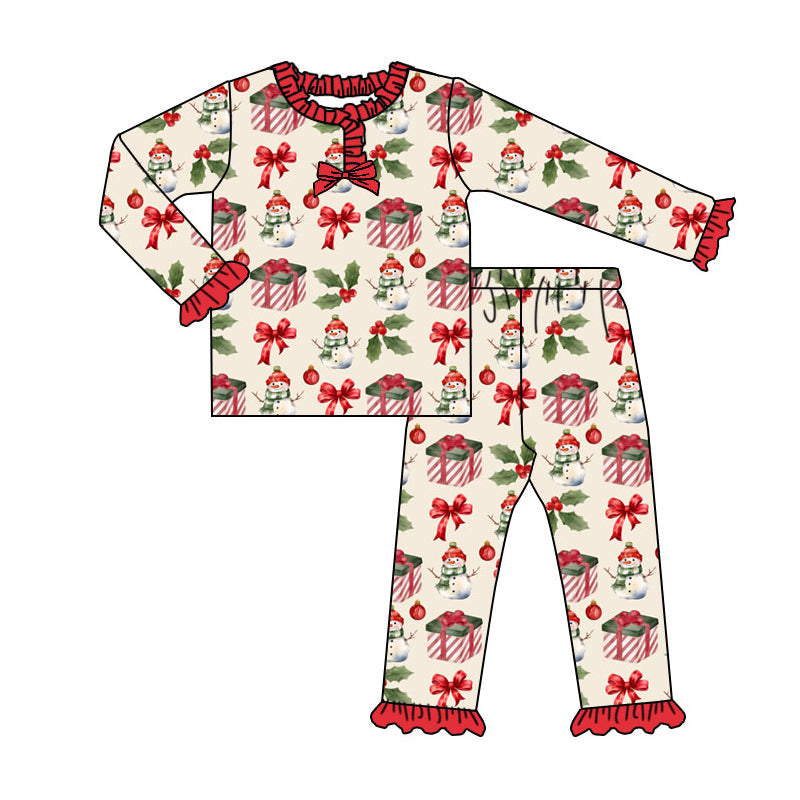 Snowman bow Christmas gift baby girls pajamas