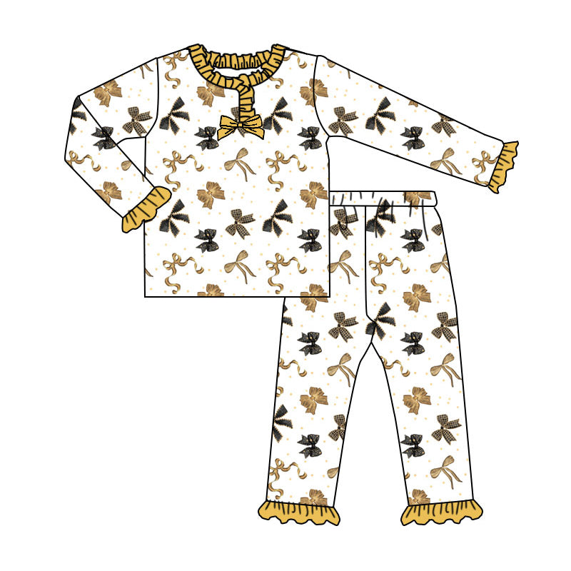 Long sleeves gold black bows girls Happy New Year pajamas