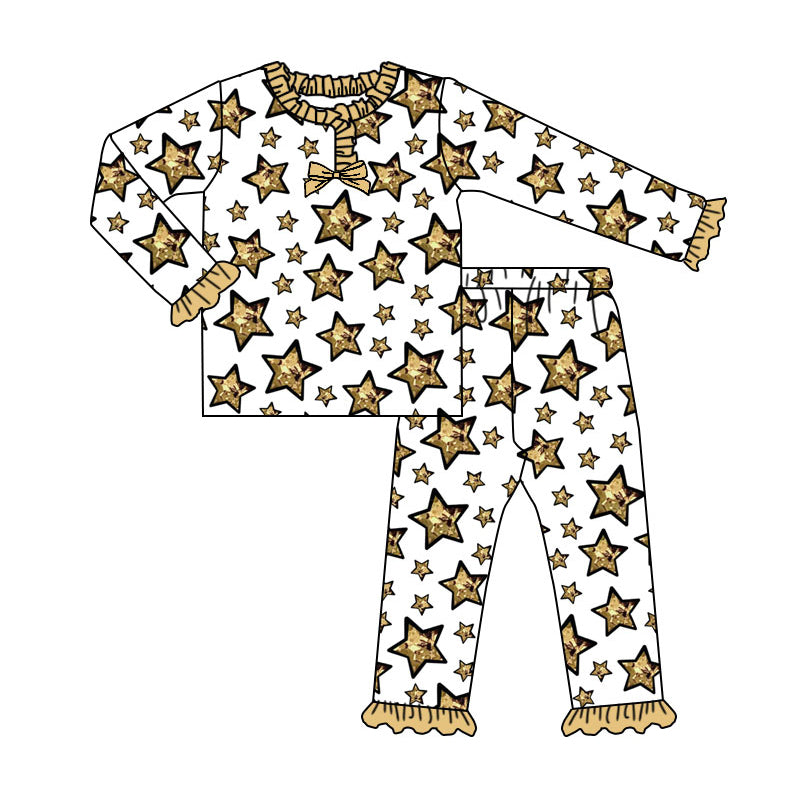 Long sleeves gold stars girls Happy New Year pajamas