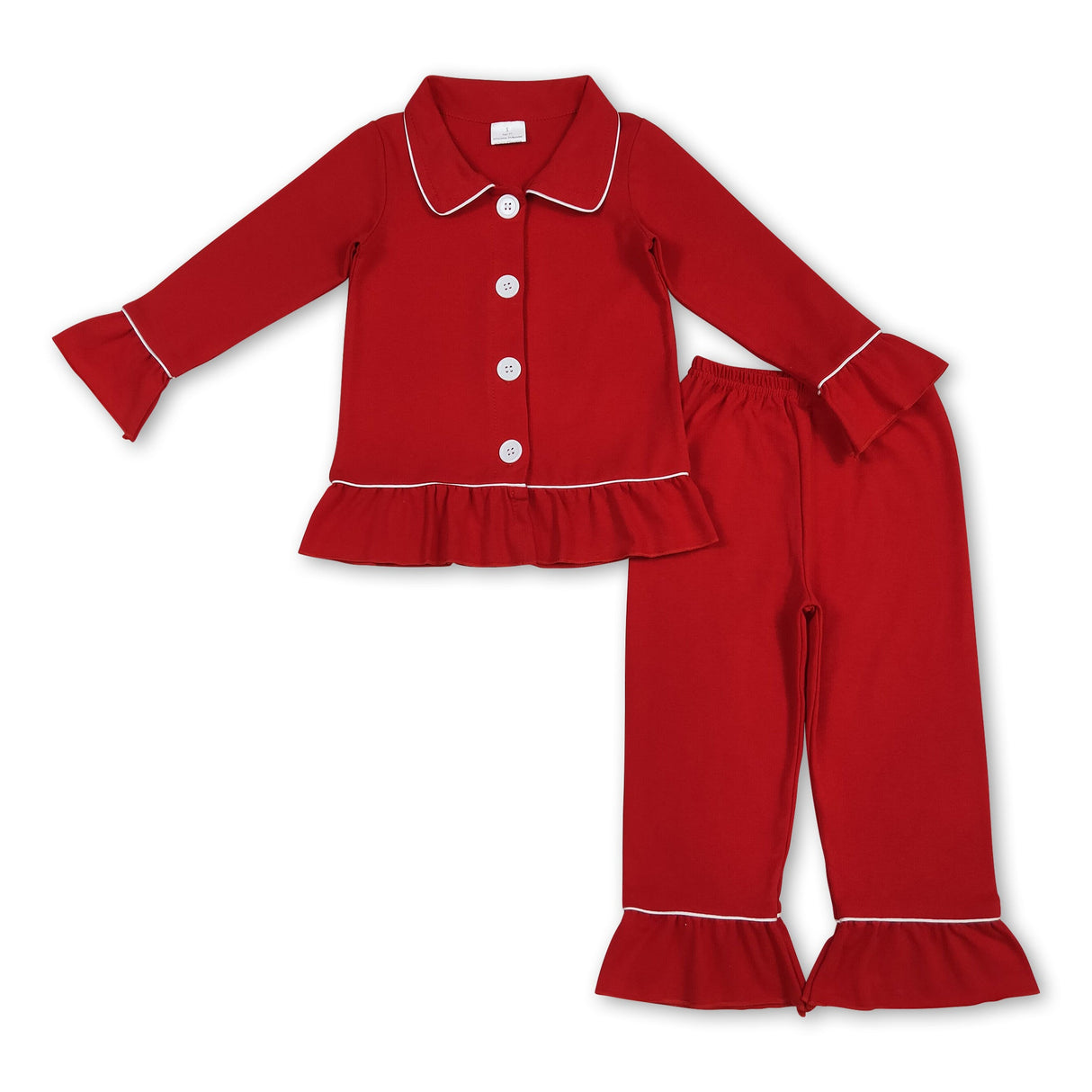 Red solid cotton sleepwear girls Christmas pajamas