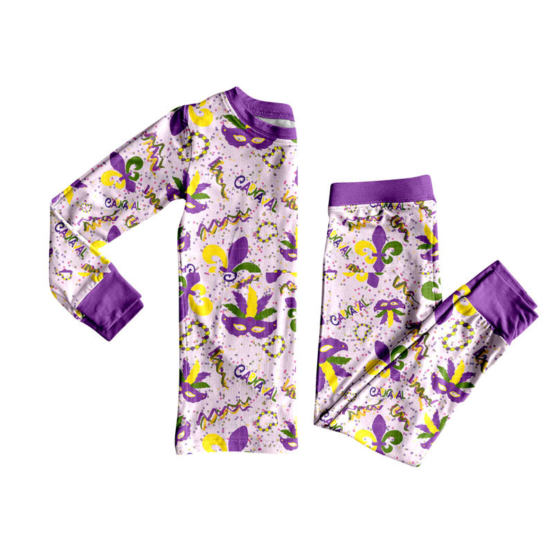Purple long sleeves masks kids girls Mardi Gras pajamas