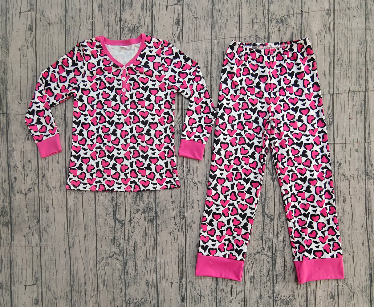 Hot pink heart adult women valentine's pajamas