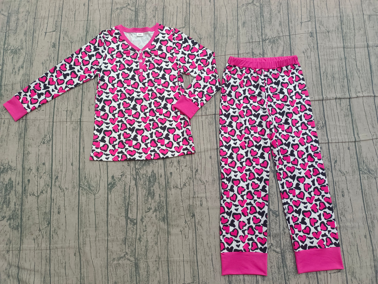 Hot pink heart adult women valentine's pajamas