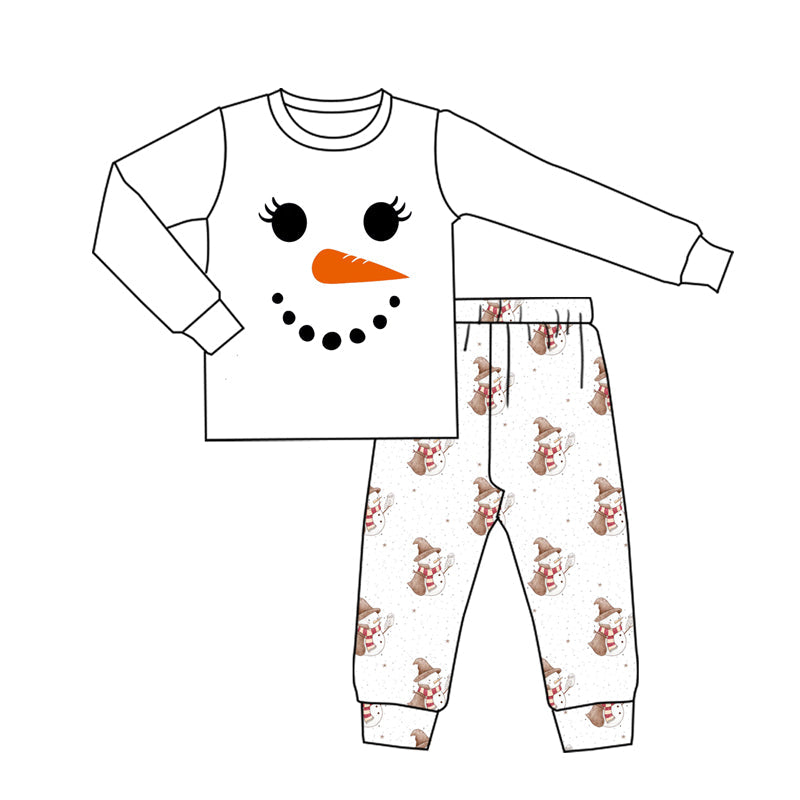 White long sleeves snowman adult women pajamas