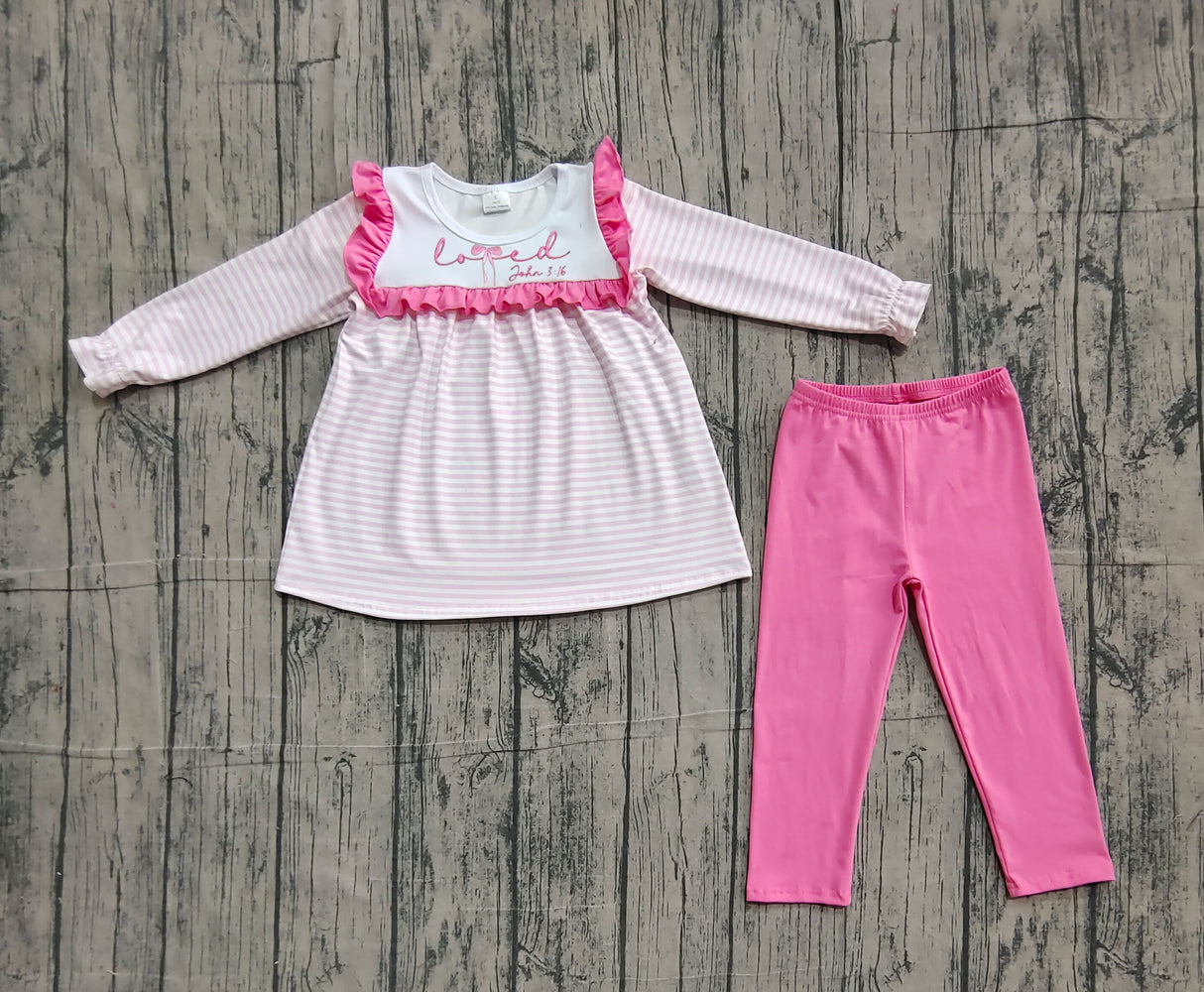 pink stripe loved girls valentine's day set