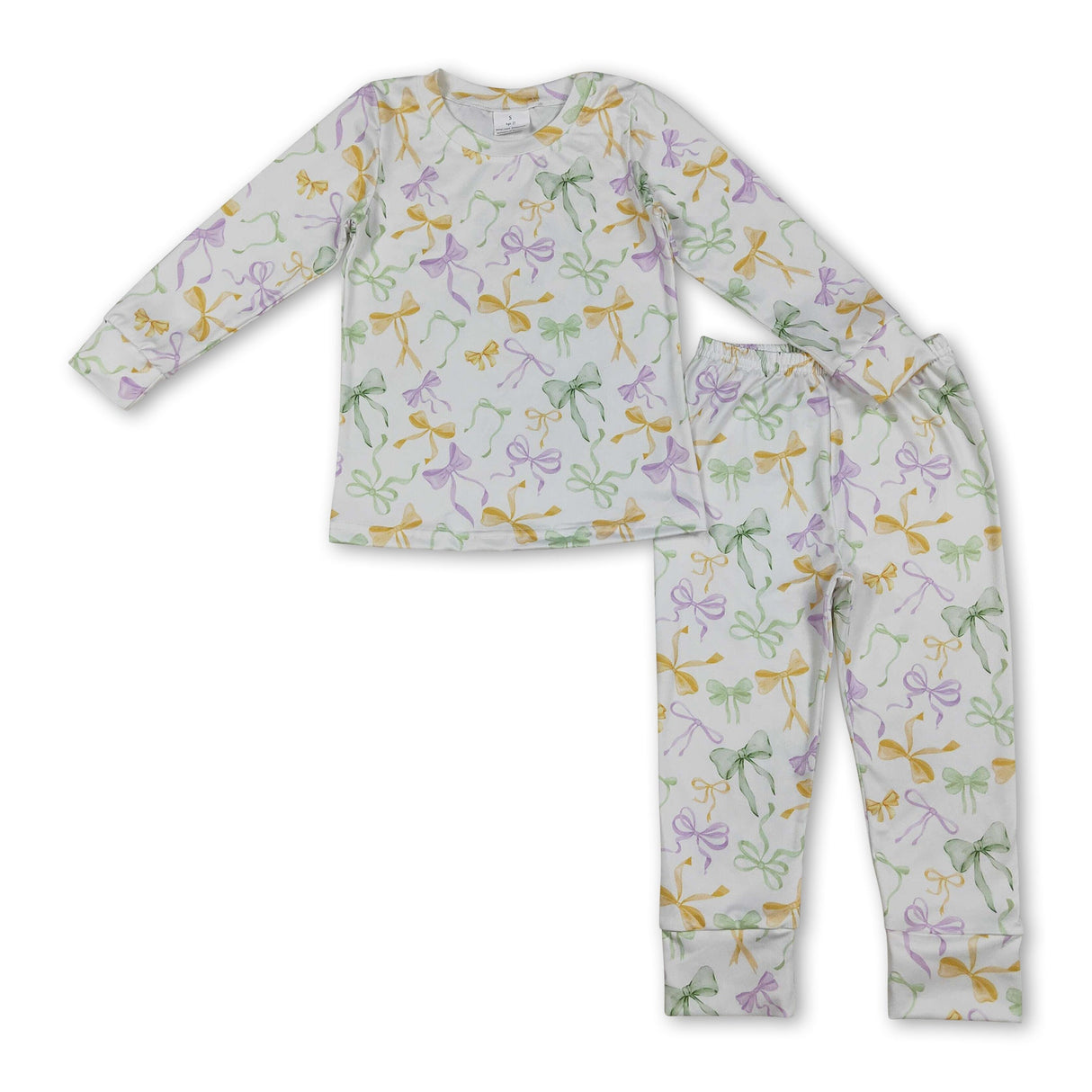 purple yellow green bows kids girls Mardi Gras pajamas
