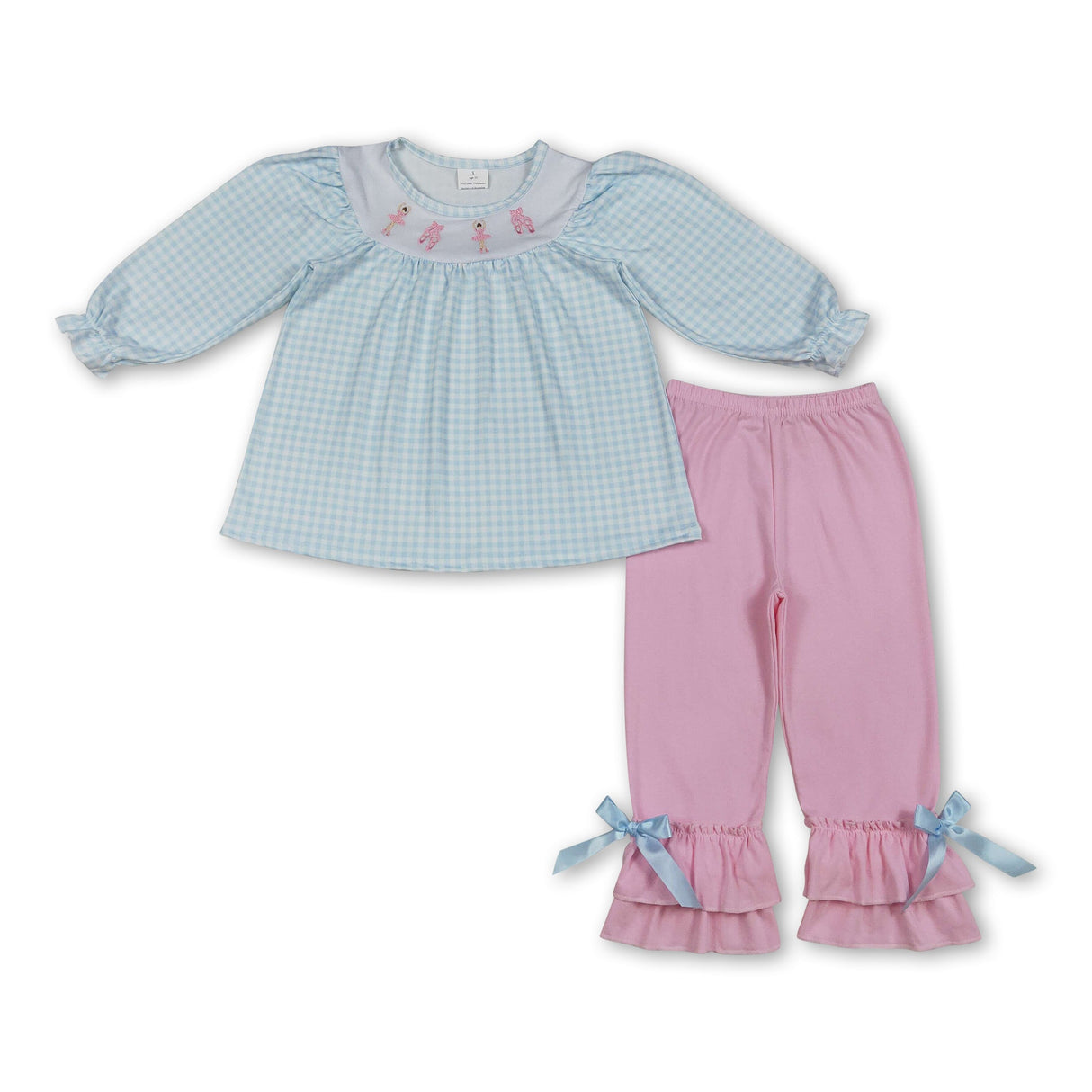 Plaid dance shoes tunic pants girls clothing set