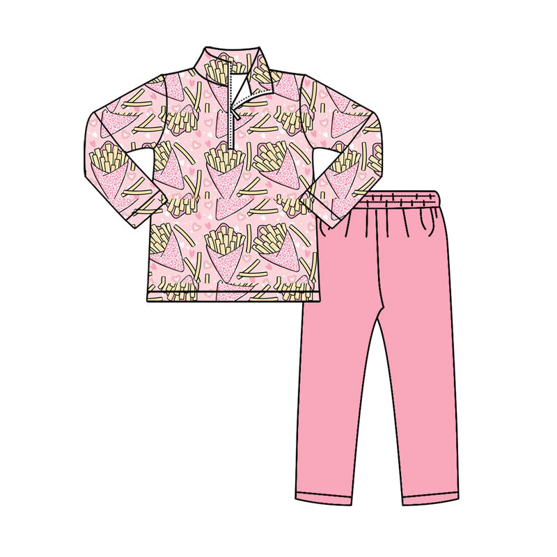 pink chips girl zipper long sleeve set