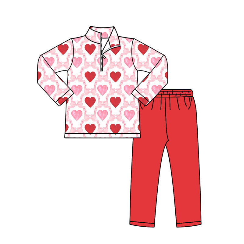 pink bows red heart girl zipper long sleeve set