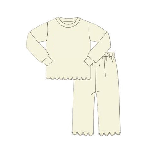 beige solid girl long sleeve pajamas set