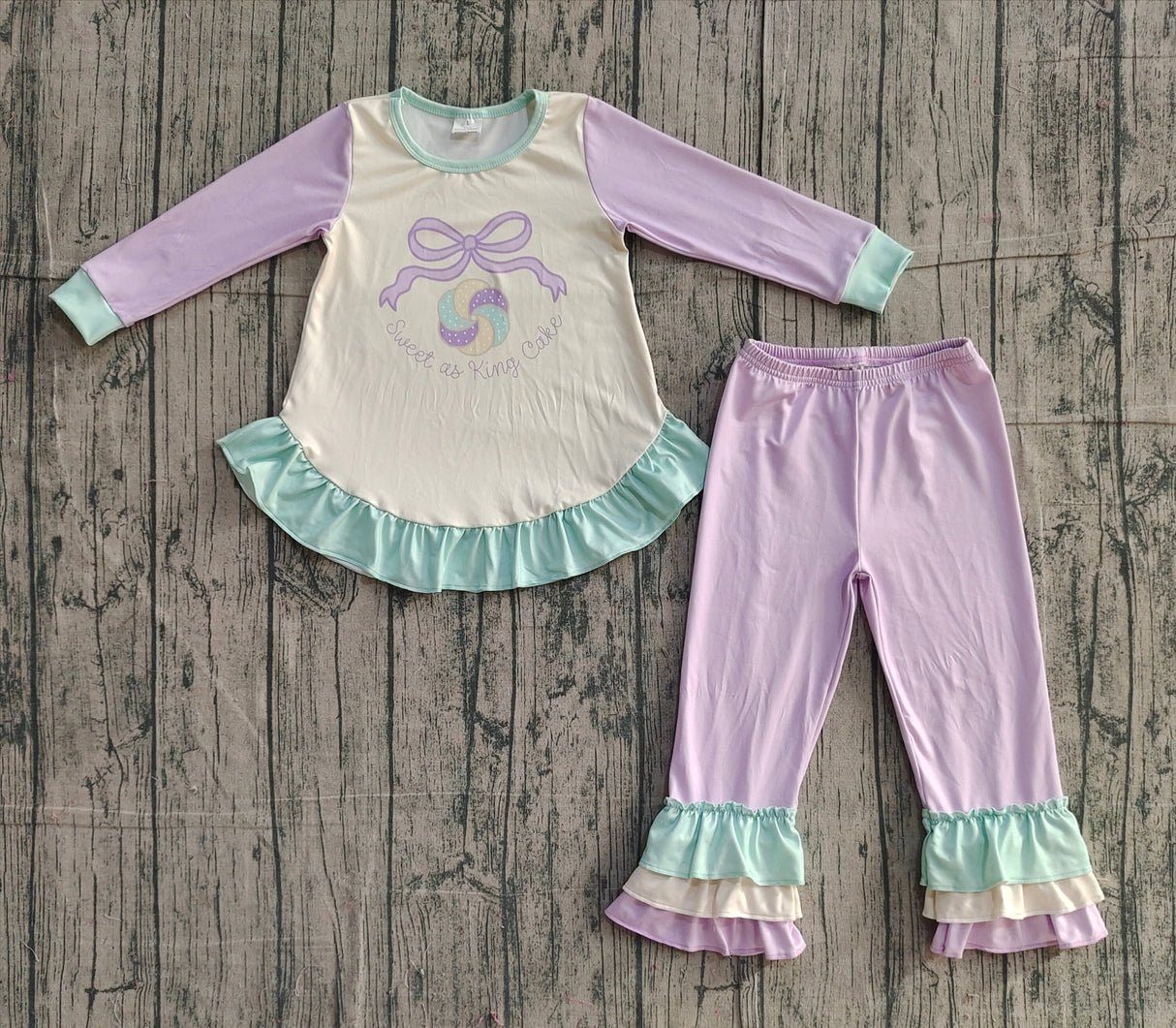 Donut bow ruffle top pants kids girls Mardi Gras outfits