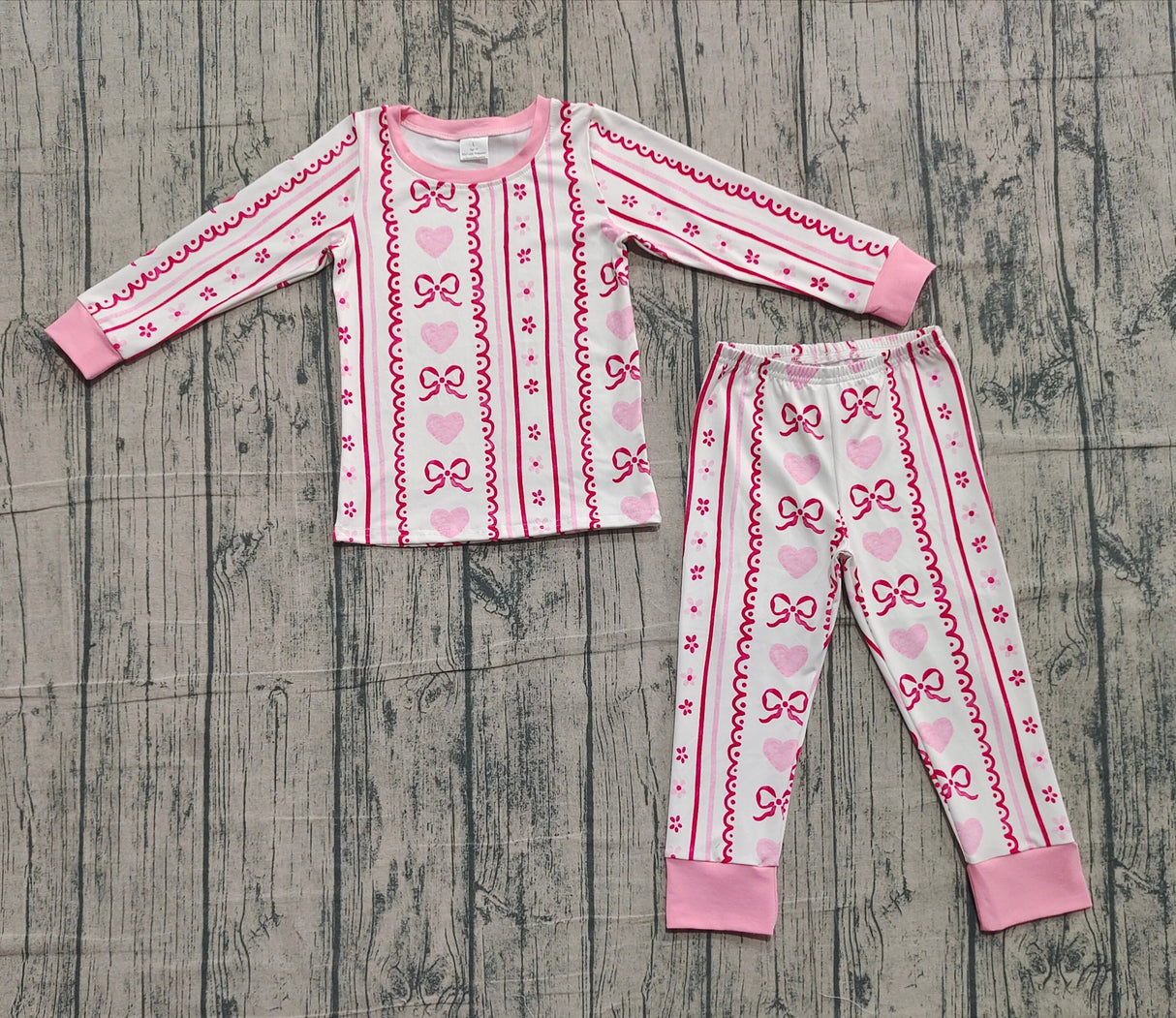Pink heart bow floral top pants girls Valentine's pajamas