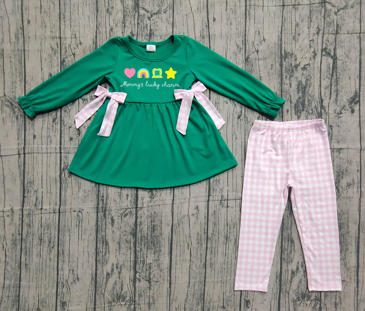 Green clover mommy's lucky charm girls St Patrick's clothes